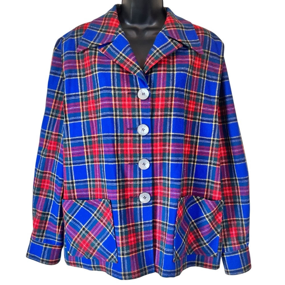 Vintage Pendleton Wool Plaid 49er Jacket 
Navy Red Tartan Flannel Shirt Shacket